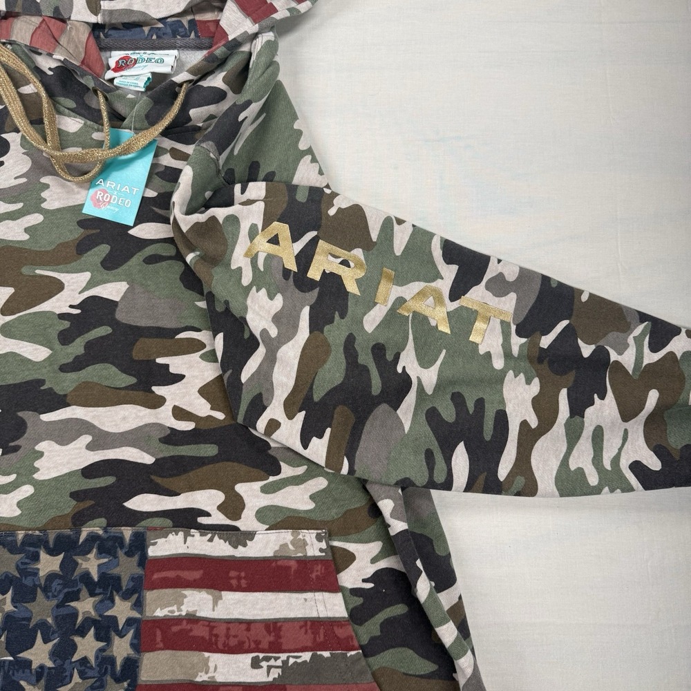 Ariat Rodeo Quincy Hoodie Women’s XL Wild West USA Camo Flag Pullover NWT - Picture 6 of 8